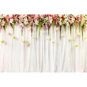 Floral White Curtain Printed Fabric Backdrop