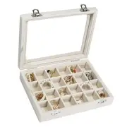 Velvet Jewelry Box 24 Grid Jewelry Ring Display Organiser Box Tray Holder Beige