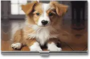 [LKHDS] Slim Aluminum Alloy Business Card Holder Cute Puppy Dog Pocket Business Card Case Portable Business Card Wallet Business Card Holders Handheld Card Box for Women Men, style, One size