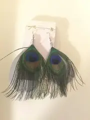 Zhoe dangling earrings feathers mix colors peacock Feather Extensions 12831