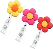 FOYTOKI 3Pcs Cute Flower Shaped Badge Clips Multi Function Retractable Id Card Holders for Nurses Students Name Tag Holder Clip for Office Outdoor Use