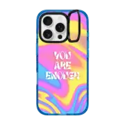 iPhone 16 Pro Impact Ring Stand Case MagSafe Compatible "You Are Enough" vibrant Neon Pink Yellow Blue Gradient Trippy Wavy Psychedelic Swirl