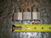Lot of 3 Locks 1-1/8" General Use Padlock 2 Keyed Alike 3rd is Master Keyed