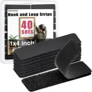 40Sets-1X4 Inch Hook&Loop Strips with Adhesive, Black Command Strips with Backin