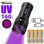 160W High Power UV Flashlight Blacklight Marker Powerful Rechargeable Torch Lamp