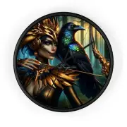 Home Decor Wall Clock Gilded Raven Huntress Fantasy Artwork
