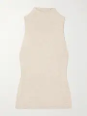 [Brunello Cucinelli] Brunello Cucinelli - Metallic Ribbed-knit Turtleneck Tank - Beige - small small Neutrals