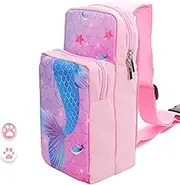 HYPERCASE Cute Shoulder Bag Kit for Nintendo Switch, Portable Carrying Case Compatible with Switch Lite & Switch OLED, Backpack Travel Bag Accessories for Game Card Case and 2 Thumb Caps - Fish Tail