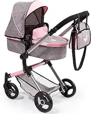 [Bayer] Design 18433AA Stroller, Doll Combi Pram Neo Vario with Changing Bag and Underneath Shopping Basket, Foldable, Swivel Front Wheels, Grey Jeans-Look, Pink, Butterfly