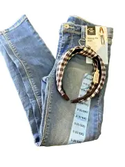 Girls Skinny Fit Jean Sz S 6/6X Denim & Black White Checked Headband 22W X 19L