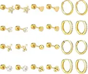 [Mikovivi] 24pcs Women's Stainless Steel Flat Back Stud Earrings Set Cartilage Earrings for Multiple Piercings