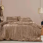 Ardor Vivienne Champagne Crushed Velvet Quilt Cover Set Queen