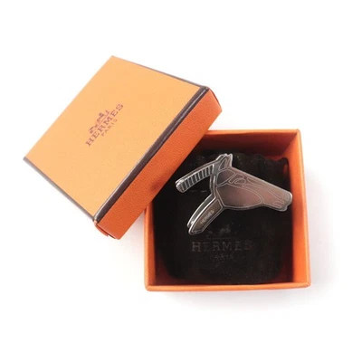 HERMES Cadre GP Horse Motif Twilly Ring / Scarf Ring Silver w / Box New