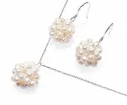 Real Pearls Snowball Matching Set in Sterling Silver