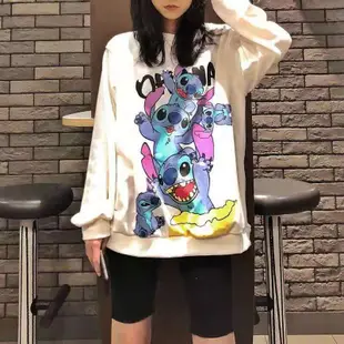 史迪奇衣服 史迪奇 卡通衣服 動漫衣服 秋冬韓版連冒衛衣女史迪仔卡通童趣印花寬鬆學生加絨外套情侶裝潮 3iSu