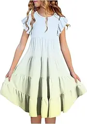 [Generic] Long Christmas Dress Girls Layer Sleeve Flowy A Line Casual Gradient Midi Dresses for 615 Years Sleeveless Floral Dress