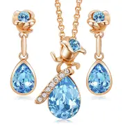 Nevenka Rose Crystal Necklace and Earrings Set for Mom Wife-GoldBlue