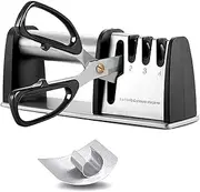 Knife Sharpeners, Best 4 in 1 Manual Kitchen Knives & Scissor Sharpeners, 4 - Stage Knife Sharpening System with Diamond Steel, Ceramic Stone, Ergonomic Design, Non-slip Base（Black）