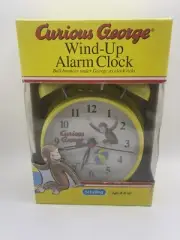 1998 NIB Schylling Curious George Yellow Twin Bell Wind Up Alarm Clock TubJ