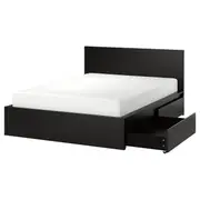 MALM bed frame, high, w 2 storage boxes, black-brown/Luröy, 180x200 cm