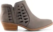 Soda Chance Grey Pu Perforated Cut Out Stacked Block Heel Ankle Booties