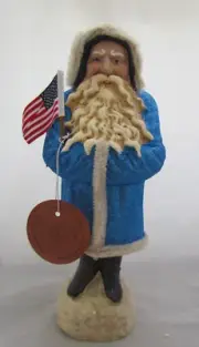 Ragon House Belsnickle Santa Figurine BLUE w American Flag 11" NEW WS218340