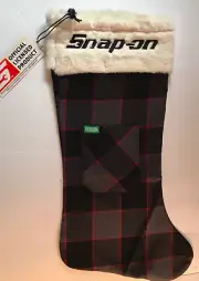 Snap-On Tools Christmas Stocking by Dixxon Red Grey Plaid with Front Pocket NEW
