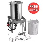 30 Qt. Stainless Steel Deep Frying Kit Steamer Stock Pot Fryer Outdoor Cooking