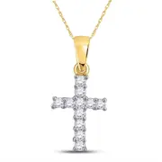14k Yellow Gold Round Diamond Cross Pendant 1/10 Cttw