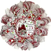Christmas Wishes Peppermint Kisses Holiday Wreath Handmade Deco Mesh