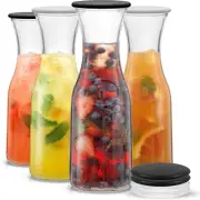 Water Carafe Pitcher Glass with Lid Set of 4 1 Liter for Mimosa Bar Iced Tea