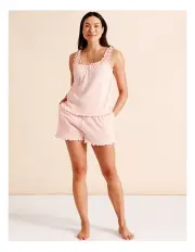 [Soho] Pointelle Sleeveless Short Set in Pink