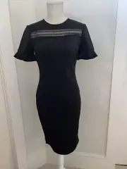 $295 Ted Baker London Livsia Lace Panel Pencil Dress Black Size 1, US -2