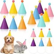 Halloscume 24 Pcs Mini Party Hats for Stuffed Animals Birthday Party Colorful DIY Felt Adjustable Cone Hats with Tinsel Pom Pom Figures Toys Tiny Hat for Crafts Holiday