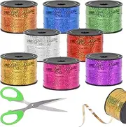 Tanstic 9Pcs Shiny Curling Ribbon Set, 800 Yards Total Assorted Colors Metallic Balloon, Crimped Balloon Ribbon String Ideal for Gift Box Wrapping, Party Birthday Decorations, Christmas Decor