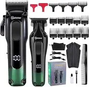 Professional Hair Clippers for Men - Barber Clippers and Trimmers Set, Cordless Waterproof Haircut Kit with Rechargeable Beard Trimmer, Type-C, Adjustable Taper Lever, and Guide Combs (Black)