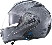Motorcycle Modular Bluetooth Helmet,Full Face Motorbike Helmet with Double Visor,Four Seasons Modular Flip Up Front Motorcycle Helmet,DOT/ECE Approved for Adult Men and Women