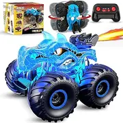 Remote Control Dinosaur Car, 2.4GHz Monster Trucks Toys with Light Sound Spray, RC Stunt Car for Boys Kids 3 4 5 6 7 8 Year Old, All Terrain RC Cars Toddler Toys