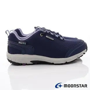 日本月星Moonstar機能女鞋戶外多功能系列4E寬楦防水透濕健走鞋款025藍(女段)