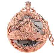 Musical Movement Pocket Watch Train Case Quartz Fob Watches with Chain Gift