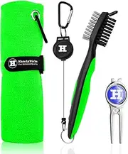 Handy Picks Microfiber Golf Towel (40 X 40cm) with Carabiner, Club Brush, Golf Divot Repair Tool with Ball Marker - Golf Accessories, Ideal for Golfers 3 in 1 Golf Cleaning Kit