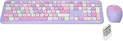 Wireless Keyboard and Mouse Set, Retro Style, Ergonomic Angle, Power Saving Technology, Multi Color, Mute Cover, for Home Office (Purple Mixed Color Keyboard and Mouse Set)