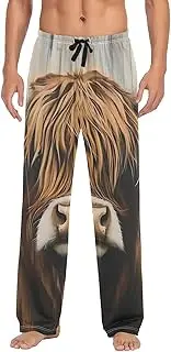 [XYMZR] Retro Highland Cow Rusitc Men's Pajama Bottoms Lounge Pajama Pants Sleep Bottoms with Pockets for Men S