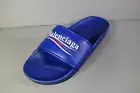 BALENCIAGA 40 Bleu Ocean Navy Campaign Logo Pool Slides Sandals Mules Flats New