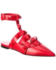 Valentino Roman Stud Leather Ankle Strap Flat 36 Red