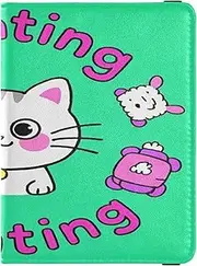 [Amooorous] Fighting Cartoon Cute White Cat Leather decorative Passport and Vaccine Card Holder Combo Travel Documents Organizer Protector Passport Case Travel Documents Wallet Waterproof, fighting cartoon cute