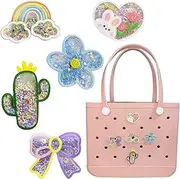 Eleveoro Accessories for Bogg Bag, Acrylic Sequins Decoration for Bogg Bag Charms, Compatible With Most Women Rubber Beach Bag Charm, 5 Pcs, Pvc, pvc