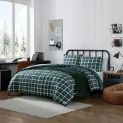 Nautica Comforter Set King-Size Reversible Microfiber Plaid Blue/Green (3-Piece)