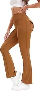 [HiBwoBwo] Women's Flare Leggings with Pockets High Waisted Butt Lifting No Front Seam Tummy Control Bootcut Yoga Pants for Women