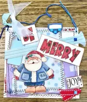 Handmade PAPER PIECING "BE MERRY" Santa - Stitched - Christmas